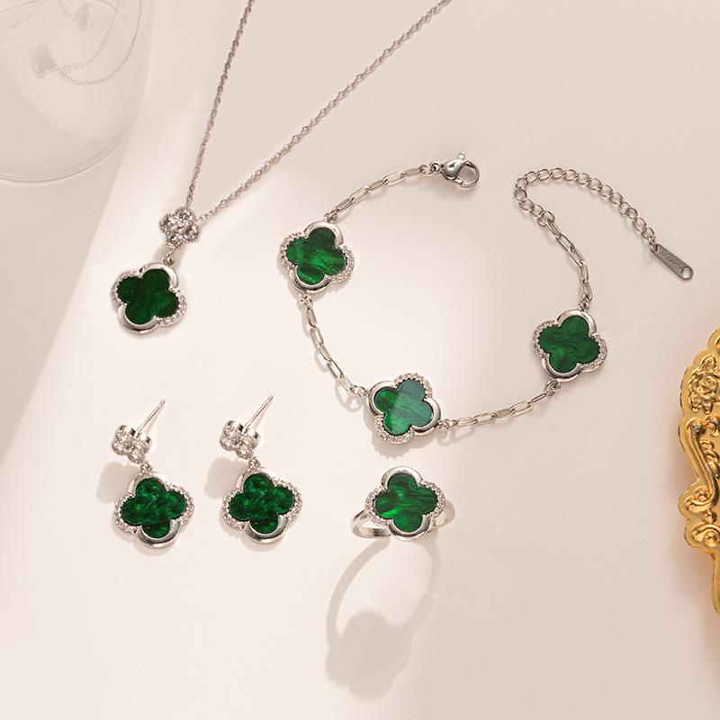 Four-leaf Clover Necklace Bracelet Earrings and Ring Set - A Sophisticated and Elegant Women's Jewelry Set
