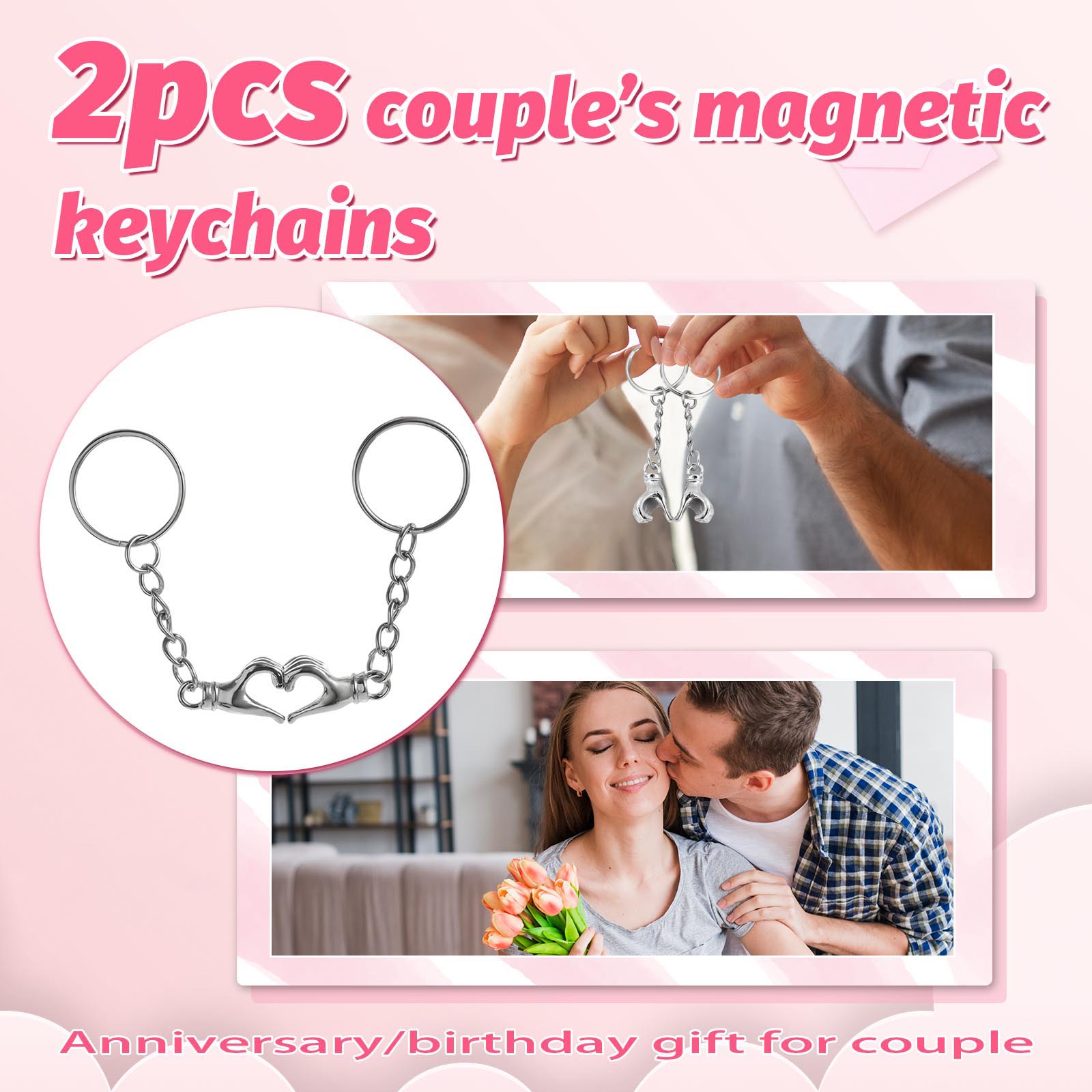 

2pcs Magnetic Keychains For Couples, Perfect For Anniversaries/birthdays. One Size