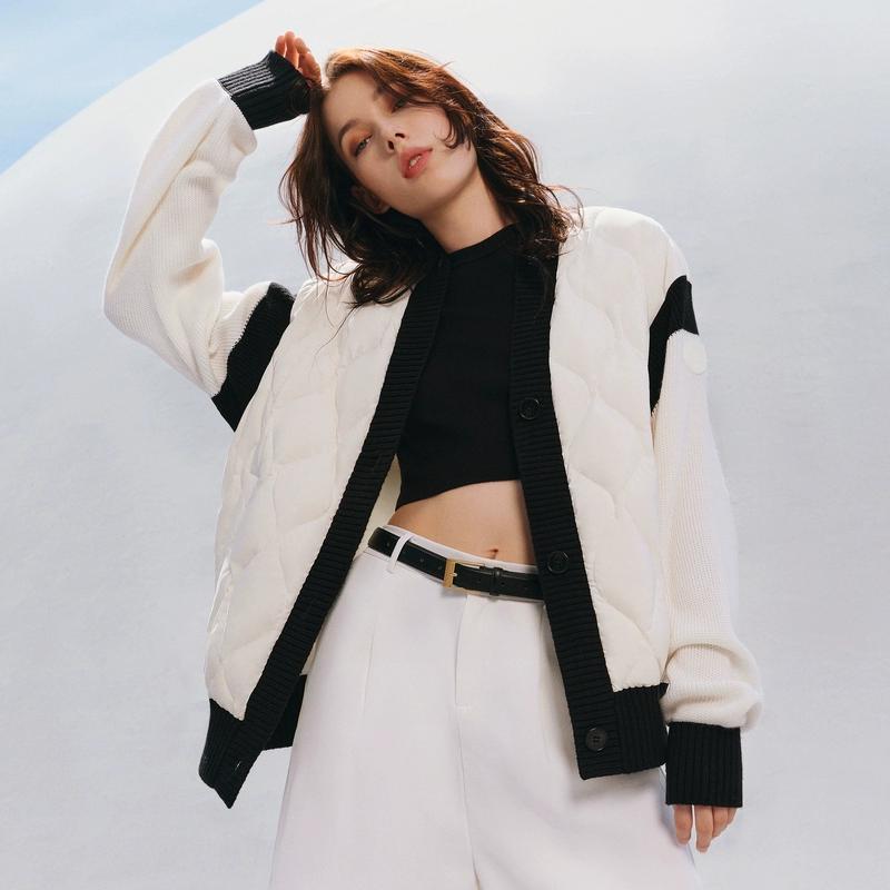 DIMANAF 2025 Coat Women Sweaters Patchwork Wadded Buttons Coat Knitting Jacket Fake Two-Piece Loose Sweater