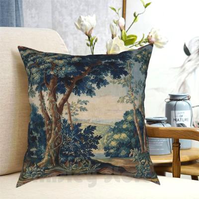 Greenery  Trees In Woodland Landscape Antique Flemish Tapestry Pillow Case Printed Home Soft Throw Pillow Trees Beauty