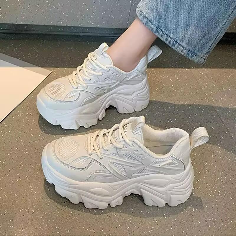 Shoes Women, Dad Shoes 2025 Autumn New Thick-soled Breathable Single Sports High-heeled Kitten Legs Little White Women's Shoes