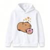 Kids Boys Girls Casual Hoodie, Cute Cartoon Capybara Eating Donut Print Pullover Hooded Sweatshirt, Cozy Long Sleeve Top For Daily Casual