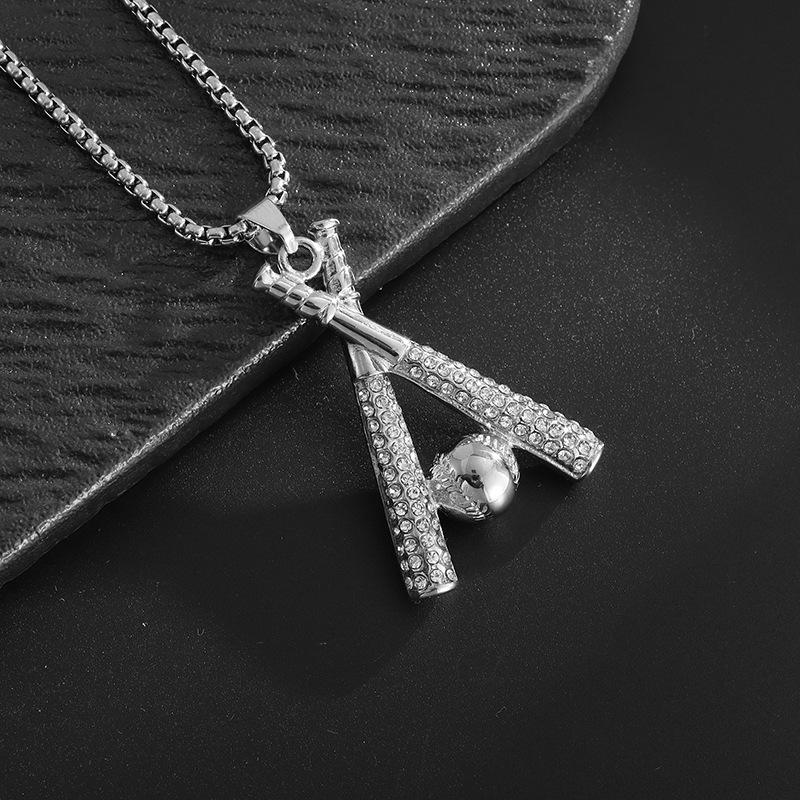 Baseball Stick Hip Hop Sports Full Diamond Necklace Mens Trendy Accessories European and American