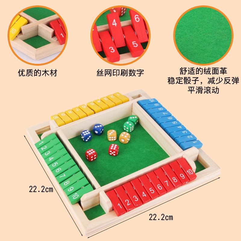 4-Sided Wooden Shut the Box Math Game – Colorful Flip Tiles & Dice for Kids & Adults, Educational Family Board Game for Arithmetic, Logic & Party Fun