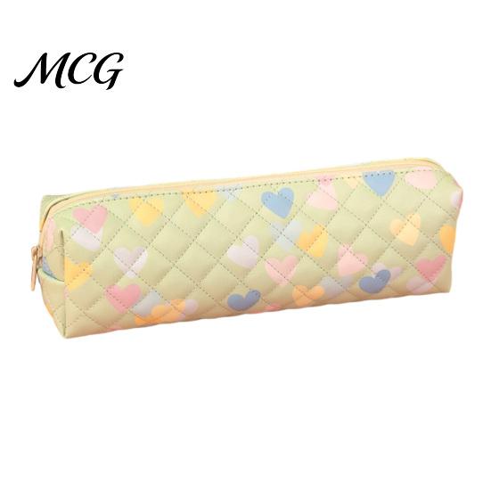 Square Pencil Pouch Heart Print Case, Minimalist Pen Pouch, Large Zipper Bag Capacity Stationery for Students, School Office Supplies Durable Holder