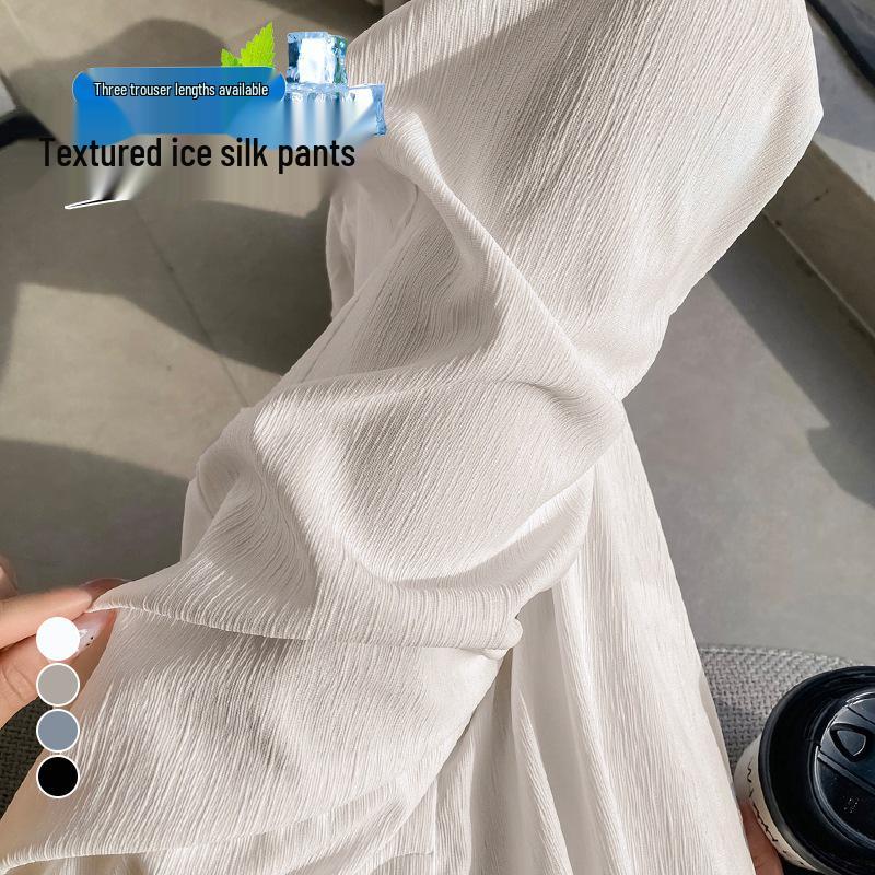 Real Shot 2026 Summer Ice Silk Sun Protection High-Waist Wide-Leg Suit Pants for Women