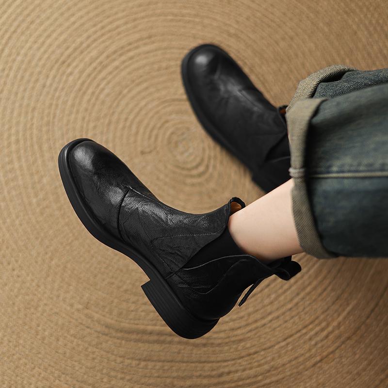 Fashion 2025 NEW Autumn/Winter Women Boots Round Toe Med Heel Chelsea Boots Genuine Leather Shoes for Women Retro Modern Ankle Boots
