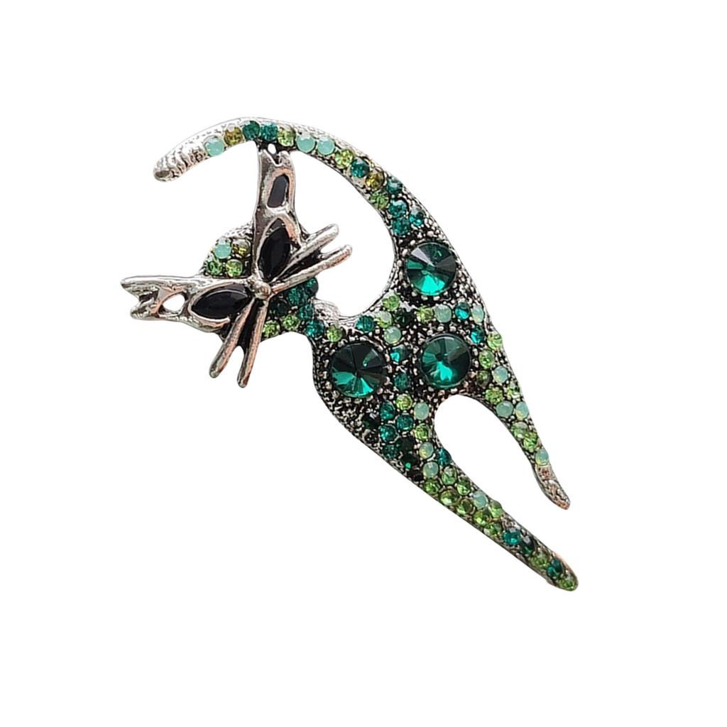 Spilla Gatto Forma Strass Stile Vintage Spilla da Petto Animale Dipinta a Mano Smalto Pin da Bavero Accessori Gioielli Abbigliamento