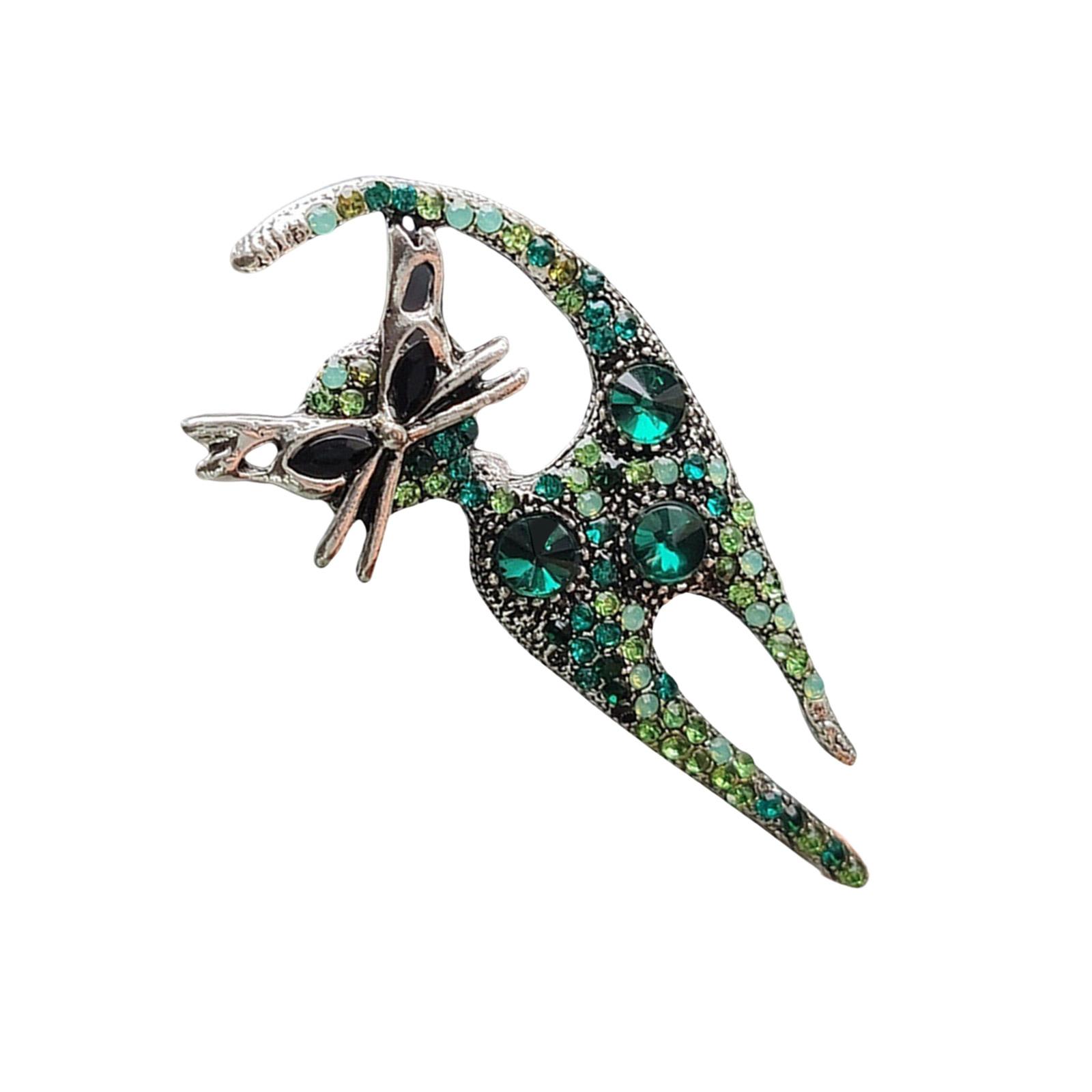 

Брошь «Кошки» со сверкающими стразами, модный лацканный значок, унисекс, животное, нагрудная булавка, украшения ручной работы для женщин и мужчин зелёный