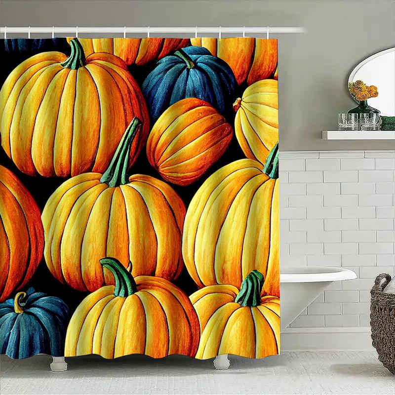 

Tuniu Autumn Pumpkin Seamless Pattern Shower Curtain Fabric Decorative Home Decor Gift W60H190(CM)-1 Pcs