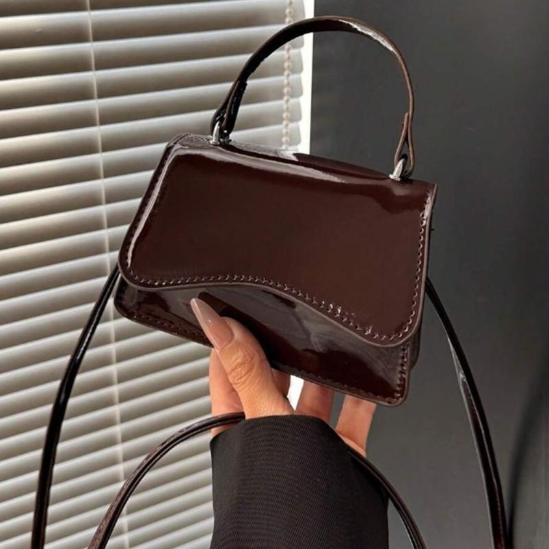 Chic Glossy Mini Flap Bag, Detachable Strap Crossbody Shoulder Purse, Fashion Versatile Everyday Casual Work Handbag Commute