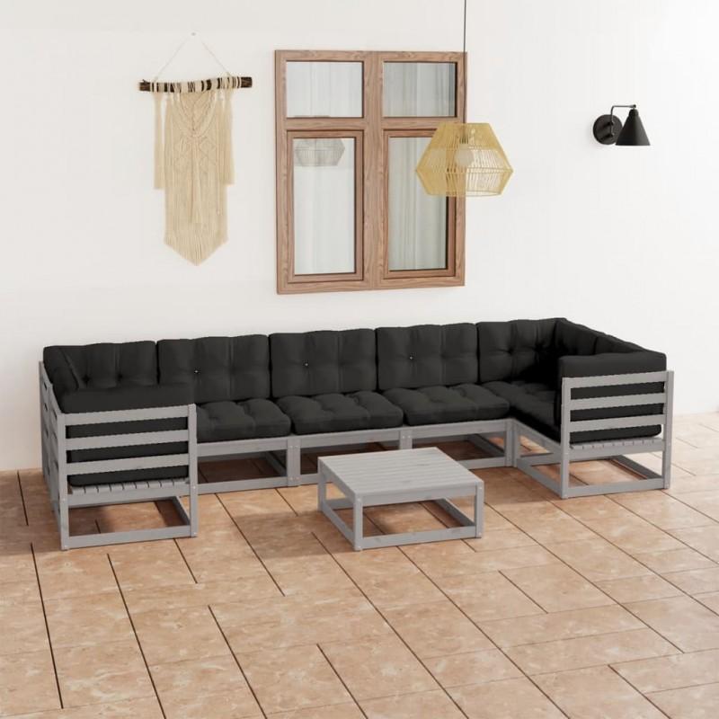 Day and Night - Day and Night 8-piece Garden Furniture Set with Gray Pine Wood Cushions