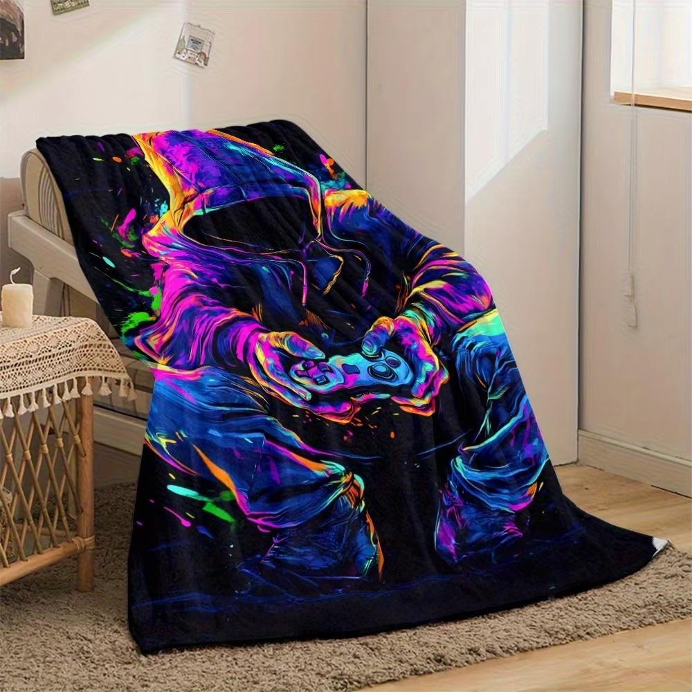 Gamer Flannel Blanket Game Controller Design Soft Lightweight Throw For Sofa Bed Travel All Season Use Party Decor Flat Print