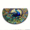 1Pcs Peacock Feather Design Pattern Durable Polyester Semi Circle Welcome Doormat Non-Slip for Outdoor Patio Porch Kitchen Bathroom Entryway Floor Mat