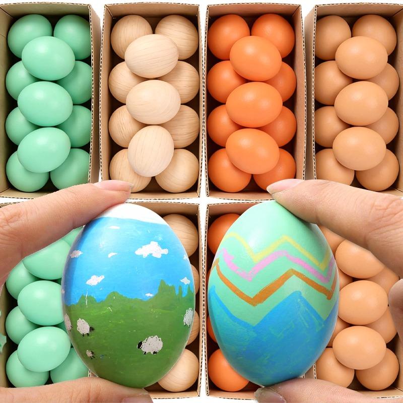 1/10x Wooden Simulation Egg DIY Creative Art Made Unfinished Painted Eggs Party Festival Decoration Children Educational Toys