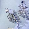 Howfang Sterling Silver Star Light Stud Earrings: Japanese & Korean Design with Inlaid Diamonds and Gray Pearls