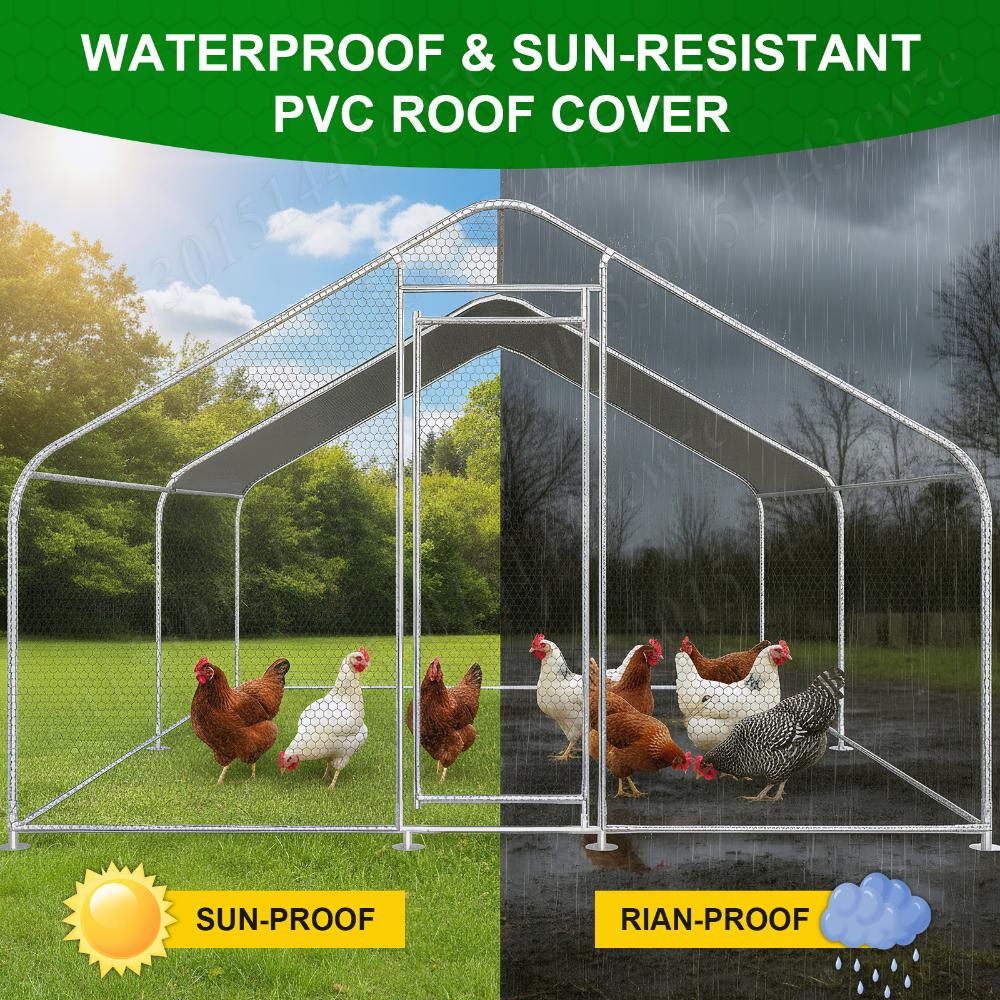 9.84x13.12x6.56FT Large Chicken Coop with Cover Chicken Playpen Enclosure Spire Shaped for Outdoor and Yard Farm Use