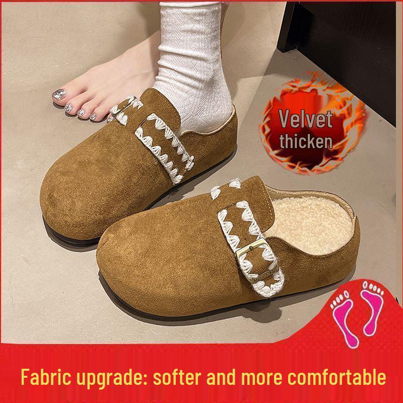 Женские ретро-тапочки Birkenstock на толстой подошве с флисовой подкладкой и меховым круглым носком для осенизимы 40 2880₽