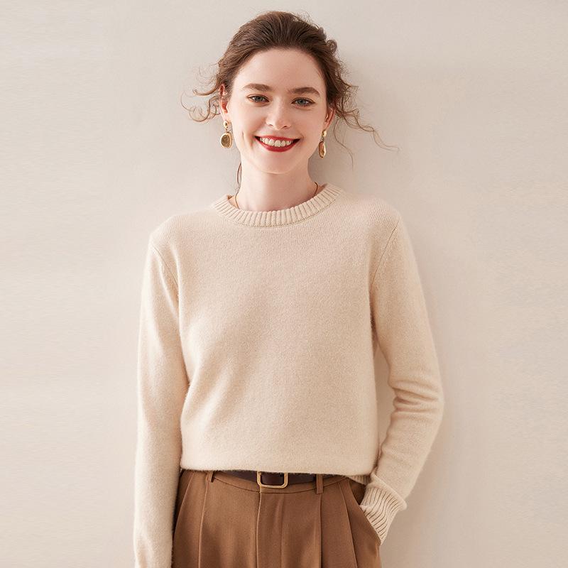 2025 Women's Autumn/Winter Cashmere Round Neck Double-Ply Thick Sweater - Loose, Versatile, Knit Base Layer
