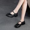 Johnature Genuine Leather Women's Shoes Belt Buckle Simple Solid Color Versatile Round Toe Low Heel Pumps