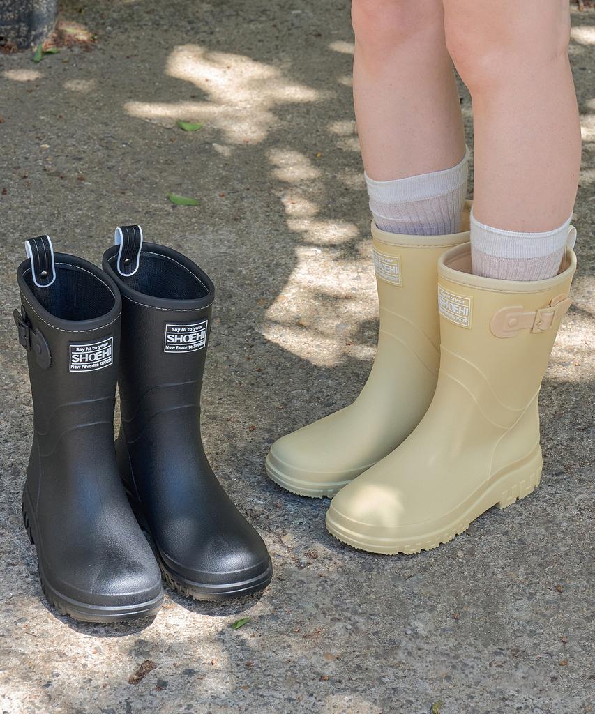 Shoehi Rosalie Belted Mid-Length Rain Boots (2 Colors)_R0011