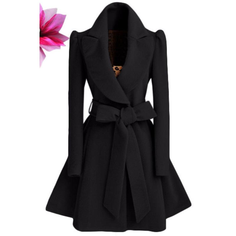 Jaqueta de Lã Cintura Slim Casaco de Lã Trench Coat