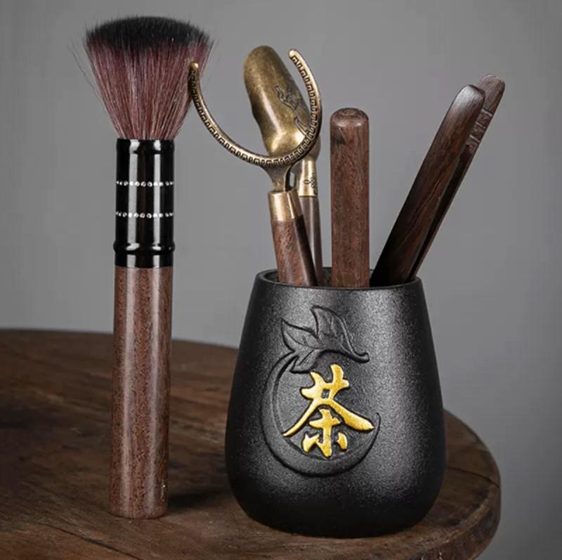 Solid Wood Ebony Tea Ceremony Six Gentlemen Set Chinese Tea Set Accessories Tea Art Tools Tea Knife Desktop Decoration