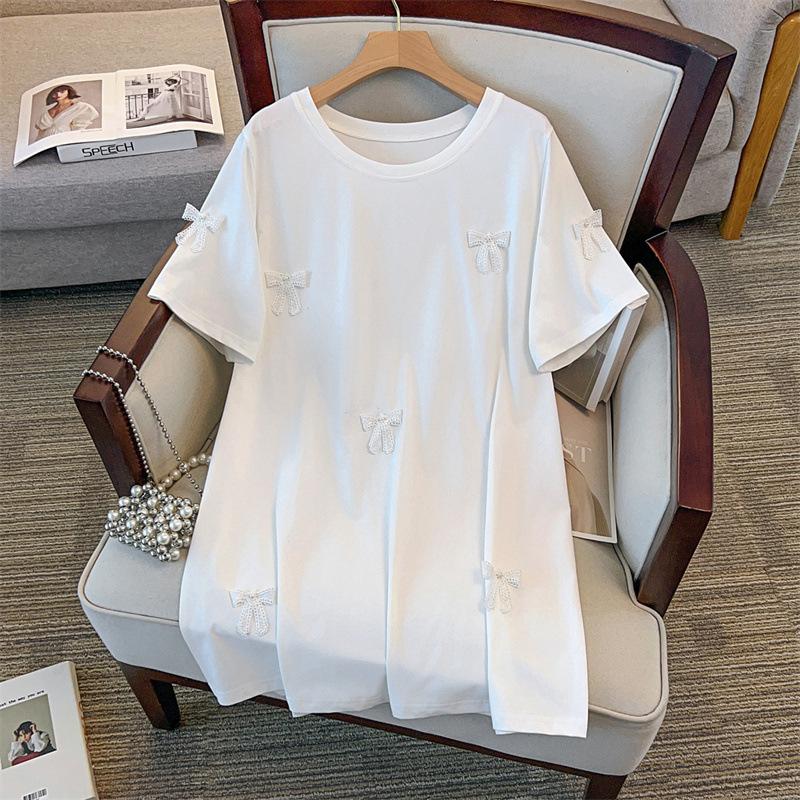 Plus Size Slimming Loose Short-Sleeve Mid-Length T-Shirt for Women (200-350 Jin) 9116