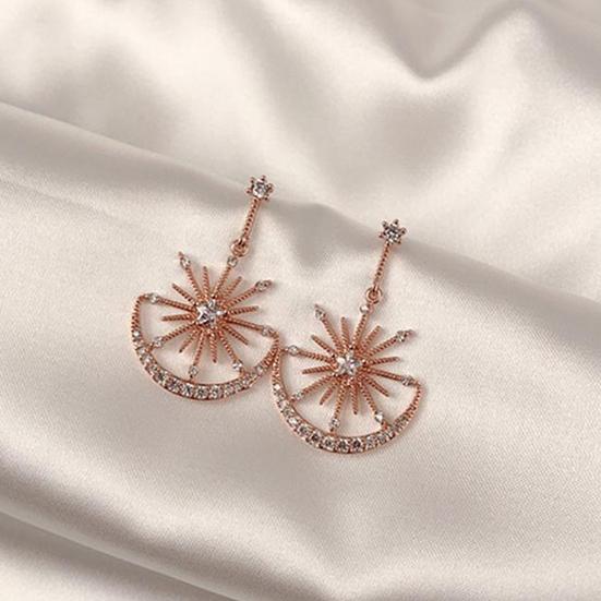 1 Pair Dangle Earrings Moon Star Rhinestone Jewelry Lightweight Korean Style Stud Earrings for Daily Wear