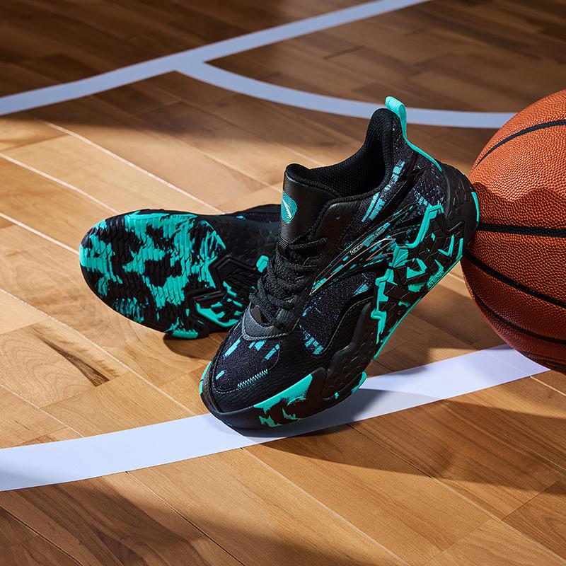 Anta Kids Cement Nemesis Professional Combat Non-Slip Wear-Resistant Low-Top Basketball Shoes Kids sneaker Black Green A12431101-3