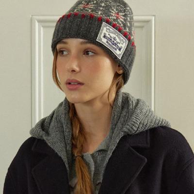 NONLOCAL Nordic Snow Flower Beanie - Grey