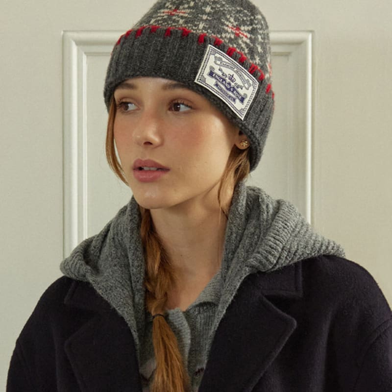 

NONLOCAL Nordic Snow Flower Beanie - Grey Grey_FREE