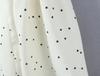White Polka Dot Halter V-Neck A-Line Dress with Cutout Waist