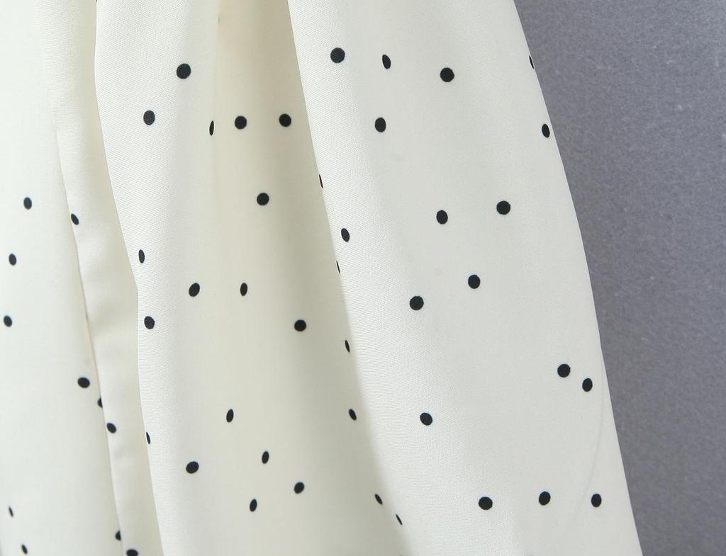 White Polka Dot Halter V-Neck A-Line Dress with Cutout Waist