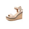 New Slope Heel One-word Buckle Suede Open-toed Sandals Waterproof Table Heightening Belt Buckle Europe and America