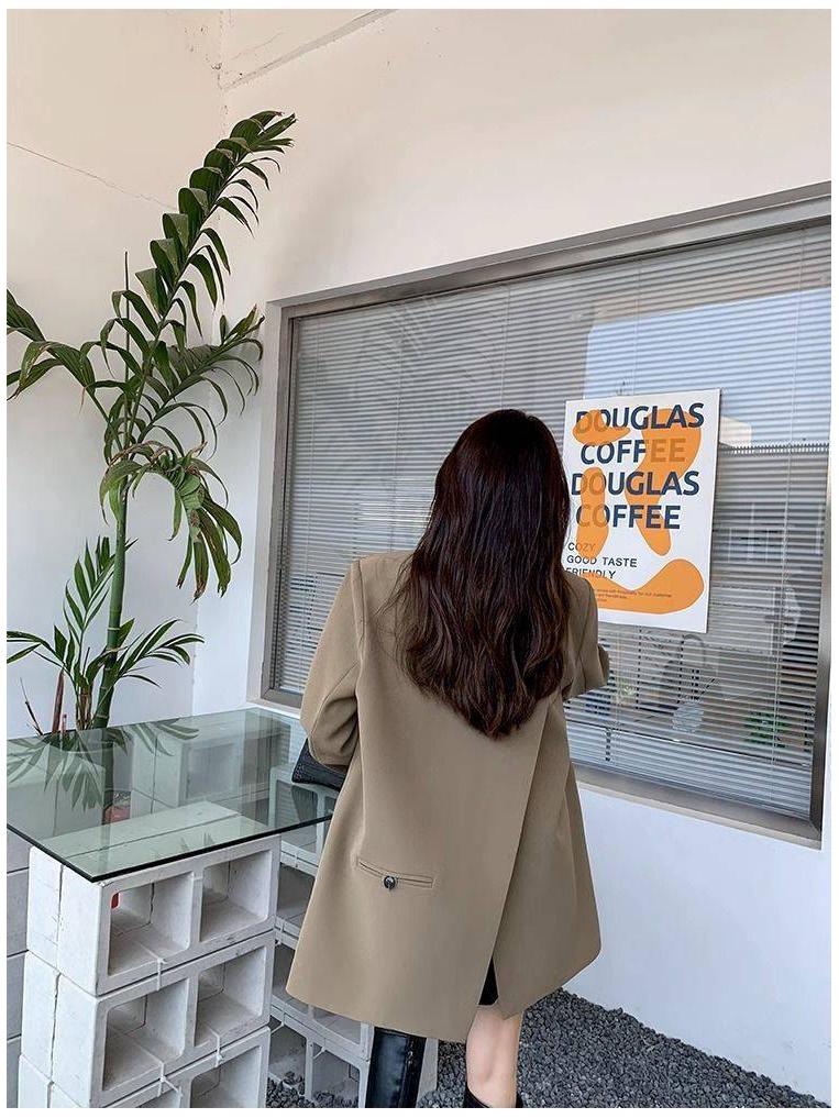 Women's Oversized Khaki Casual Blazer - Korean Style, Loose Fit, High-End Niche Fashion