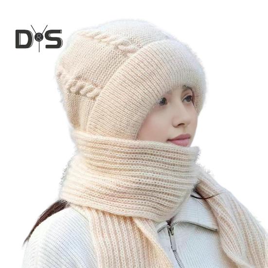 

Женская зимняя шапка со встроенным длинным шарфом, толстая теплая трикотажная ветрозащитная, высокоэластичная, полная защита, для путешествий на открытом воздухе в холодную погоду бежевый