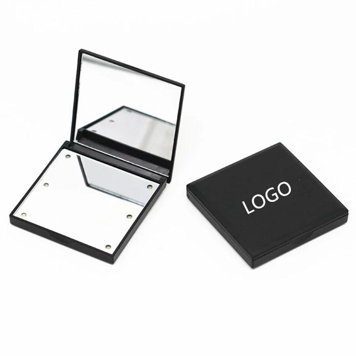 1 Set Led Button Square Folding Mirror Pocket Custom Logo Portable Travel Makeup Mirror