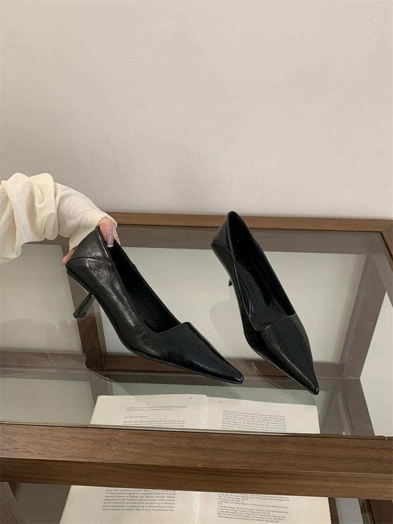 2025 Autumn Pointed Stiletto High Heels One-pedal French Kitten Heel Single Shoes Light Mouth Temperament Commuter Work Shoes