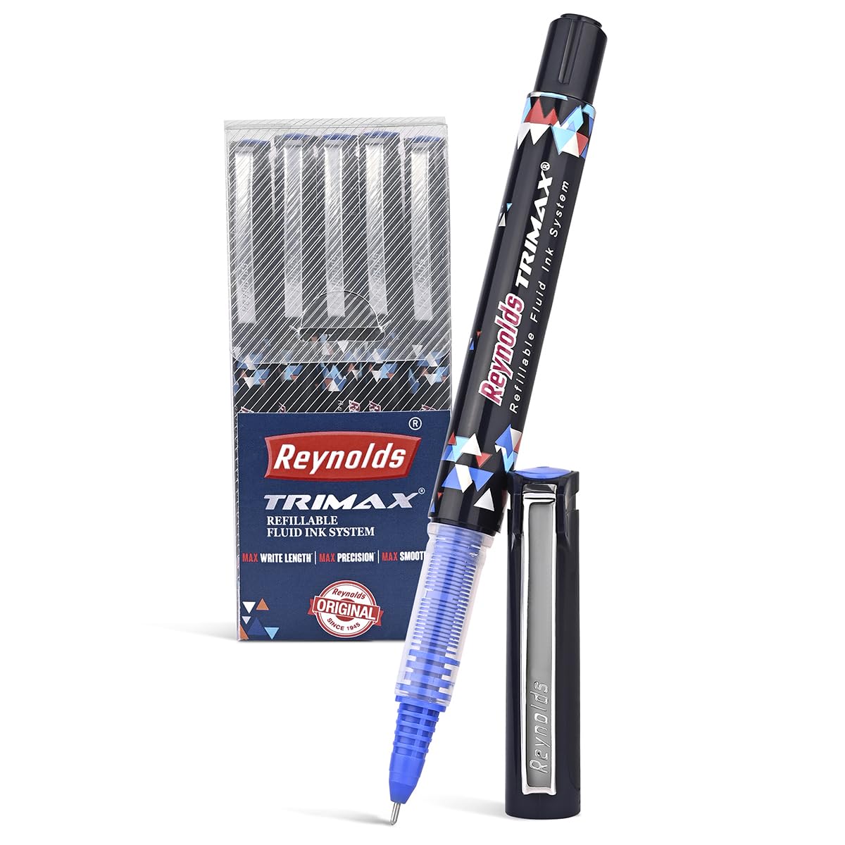 

Reynolds Trimax Roller Ball Pen Set Of 1 5 Blue Ink 0.5 mm Tip Smooth Writing Pens For Students Office And Daily Use