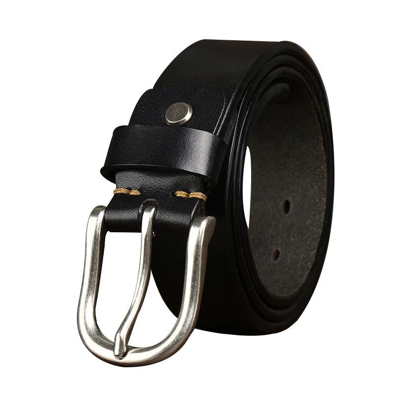 3.7Cm Wide Old Pleated Belt Men'S Genuine Leather First Layer Cowhide Needle Buckle Jeans Belt Trendy