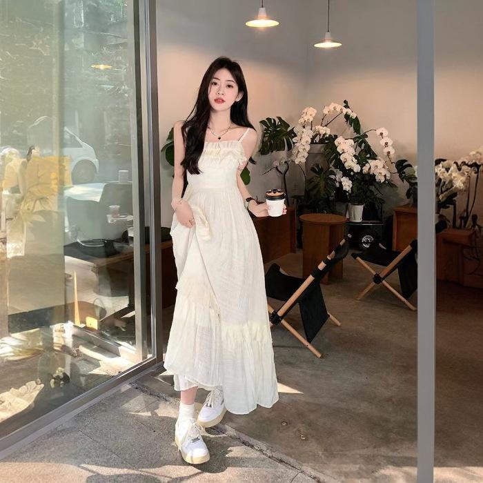 

Korean version of fungus edge suspender dress summer new sweet super fairy pure desire medium and long dress 2XL