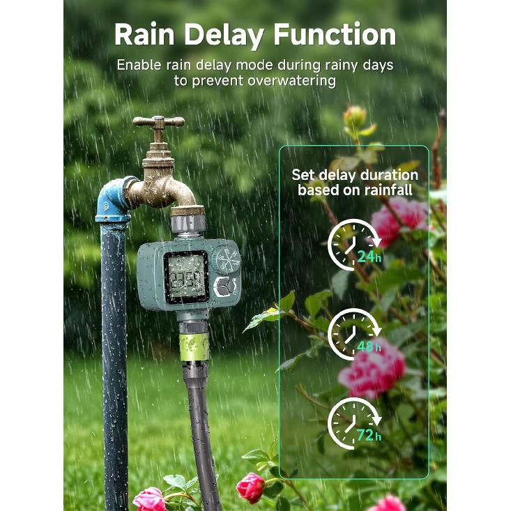 Sprinkler Timer, Programmable Hose Timer with Rain Delay, Manual and Automatic Watering System, Water Timers for Garden Hose, Waterproof Digital