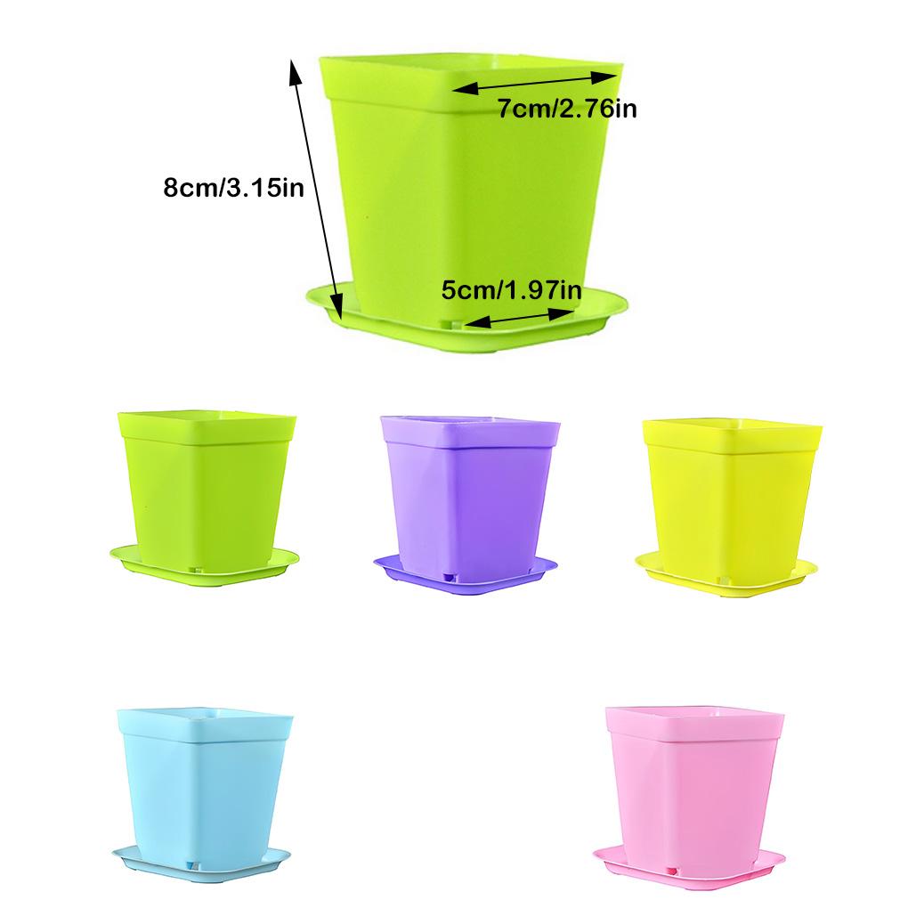 Square Plant Pot Plastic Flower Drainage Hole Gardening Flowerpot Horticulture Planter with Tray Garden Balcony Decor