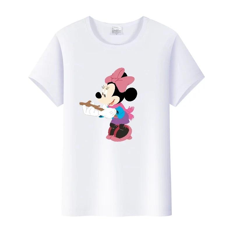 Kawaii Disney Cartoon Minnie Printed T Shirt Women Fashion Mickey Mouse White Oversized T Shirt Female Clothes Ladies T-shirts