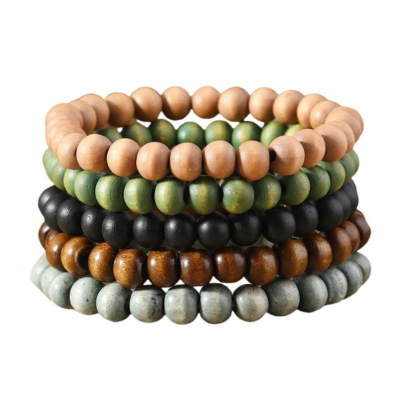 European, American Peace Tree Multi-piece Wooden Bead Beaded Bracelet Retro Simple Men's Personality Stacked Bracelet