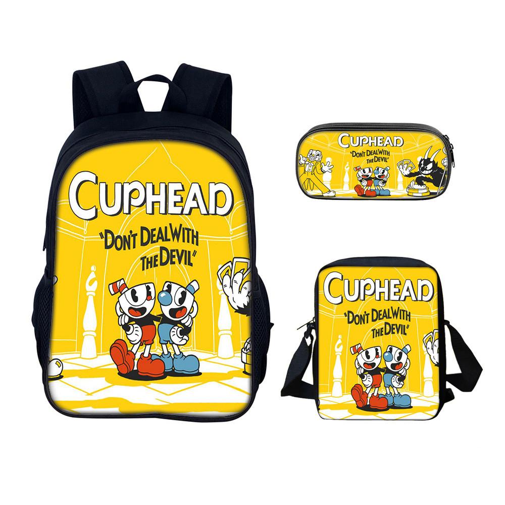 Cuphead Backpack Set For School And Travel With Nylon Construction And Multiple Compartments