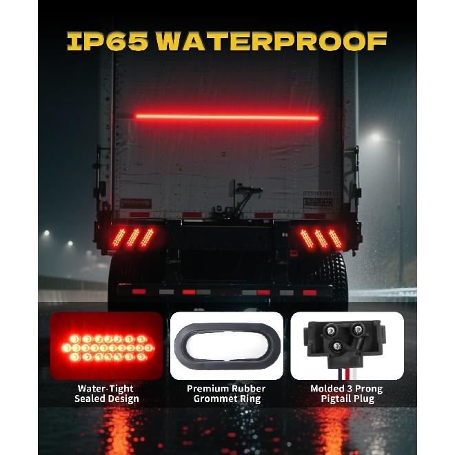 6" Red Oval 24 Led Trailer Tail Lights Waterproof Sealed 6 Inch Stop/Turn/Tail Light Boat Trailer Lights [DOT Certified], Include Grommets 3-Prong