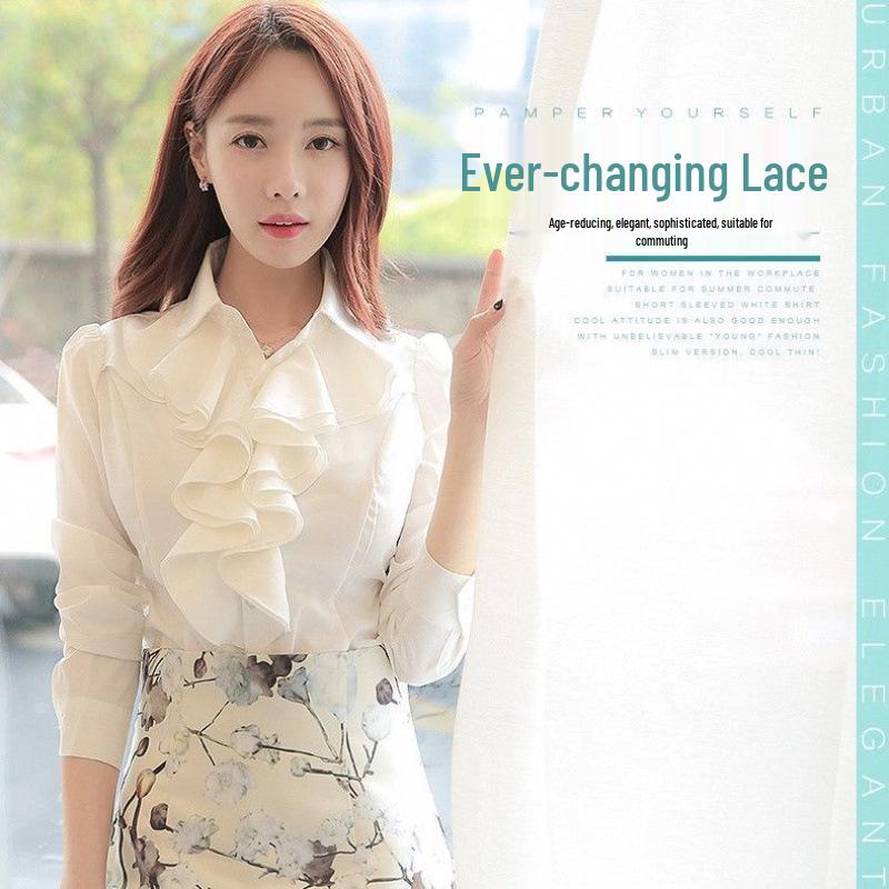 2025 Trendy Women's Slim Fit Ruffle Lace Chiffon Shirt - Versatile Spring/Summer Top