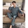 Wave Striped Men's Premium Pajamas Early Spring Ice Silk Long Sleeve Loungewear Comfort Suit